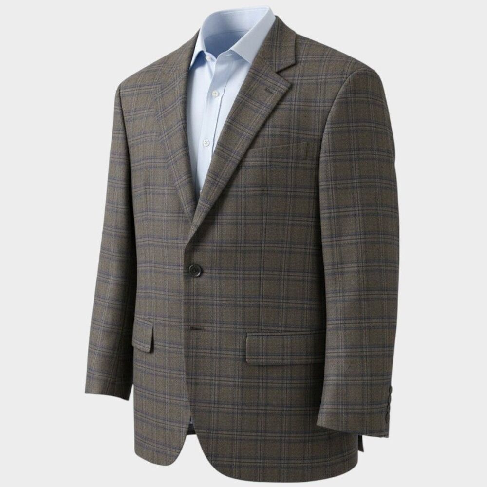 OAK HILL Men's Blazer Sport Coat Two Button Jacket 50/52L Gray/Blue Plaid 2-vent